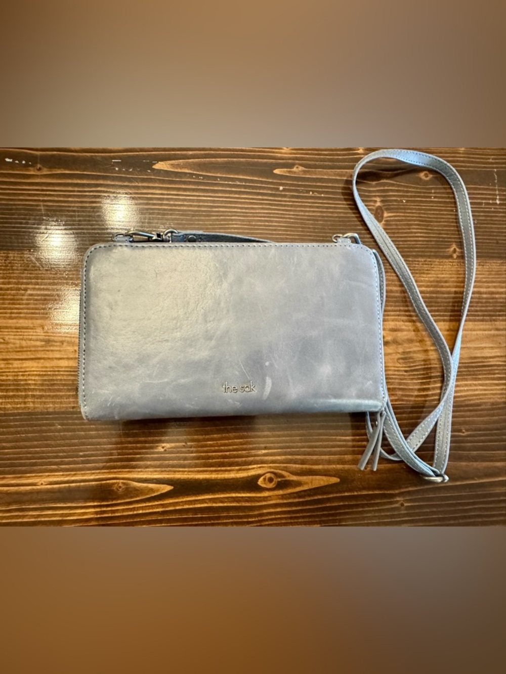 The Sak Embossed Leather Crossbody Wallet - Blue/Gray - Picture 2 of 7